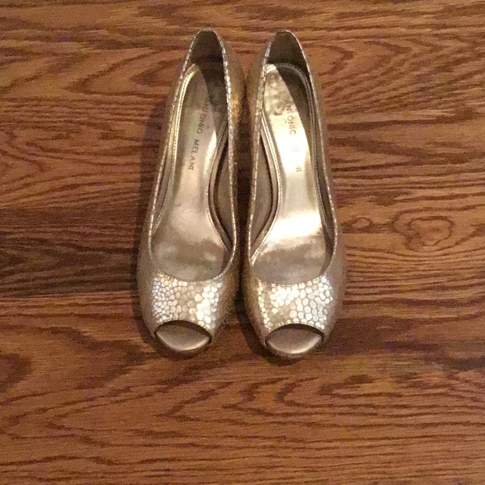 Gold Antonio Melani Peep Toe Heels